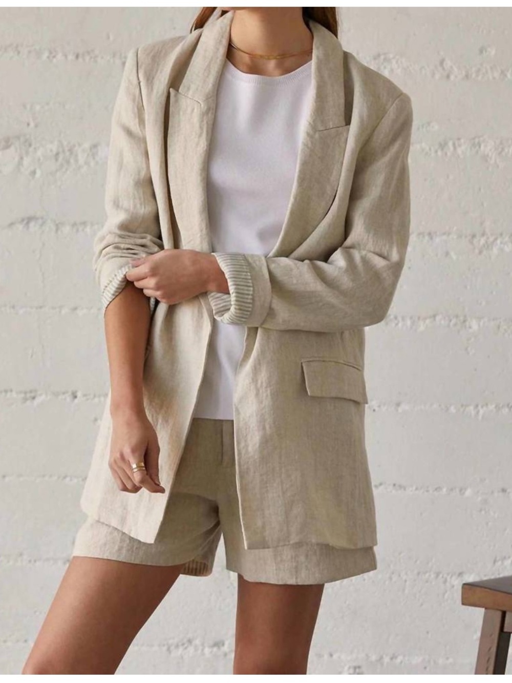 Crescent Linen Relaxed Blazer in Light Beige